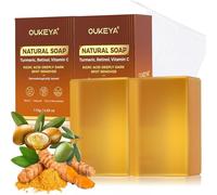 OUKEYA Kojic Acid & Turmeric Soap for Face & Body, Dark Spot Remover, Fades Acne Scars & Spots, Brightening & Moisturizing with Vitamin C, Retinol & Hyaluronic Acid, Shea Butter, with Net (2 PCS)
