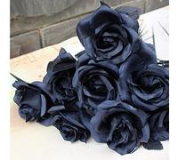 OUKEYI 10pcs Artificial Rose Flower, No Fade black roses,Single Stem Fake Silk Flowers Realistic Blossom Flora for DIY Home OfficeParty Decoration Bridal Wedding Bouquet Halloween Decoration (Black)