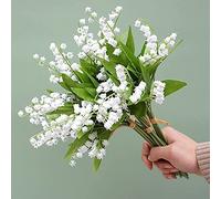 OUKEYI 12 artificial flowers of lily of the valley, Lily of The Valley Plastic Flower ，Outdoor Bridal Wedding Bouquet for Home Garden Party Wedding Decoration (White)