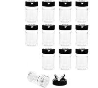 OUKEYI 12 Pack-7 Oz Plastic Spice Jars,Durability Storage Spice Containers Bottles with Black Flapper Cap to Pour or Shaker/Sifter for Storing Spice,Herbs and Powders, BPA Free