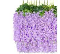 OUKEYI 12 Pcs Artificial Wisteria Flowers Garland, 3.6 FT Silk Fake Flowers Hanging Vine for Indoor Outdoor Home Garden Christmas Wedding Party Decoration (Light Purple)