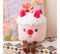 OUKEYI 23cm Birthday Cake Plush Toy, Cute Smile Chocolate/Strawberry Cake Pillow Stuffed Animal, Funny Soft Food Plushie for Kids' Birthday Gifts (Pink)