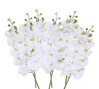 OUKEYI 27" Artificial Phalaenopsis Flowers 6 Pcs White perhaps faint yellow Artificial Orchid Flowers Stem Plants for Home Décor