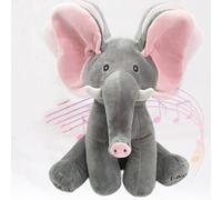 OUKEYI 32cm Musical Peek-a-Boo Elephant Plush Toy - Interactive Stuffed Animal With Moving Ears for Hide and Seek Fun