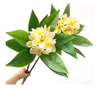 OUKEYI 35.5 Inch Artificial Flowers Artificial Frangipani Flower Lifelike Real Touch Artificial Plumeria Flowers for Home Party Wedding Bouquet Home Decoration (Yellow) 2 Pack