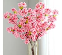 OUKEYI 39''/100cm Artificial Flowers Cherry Blossom Branches Fake Flowers,3Pcs Cherry Blossom Decor, Tall Fake Cherry Blossom Arrangements for Wedding Office Party Table Home Decor (Pink)