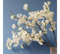 OUKEYI 42 InchArtificial Cherry Blossom Branches Faux Cherry Flowers Artificial Plum Blossom Silk Tall Stems for Home Wedding Table Vase Decor (4 Pcs, White) (White)