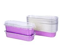 OUKEYI 6.8 Oz Aluminum Foil Mini Loaf Pans With Lids, Rectangle Baking Cups Muffin Tins,Reusable Baking Tins Mini Baking Pans Tins Holders for Pink Muffin Bread Baking 50Pack