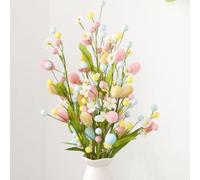 OUKEYI Artificial Easter Flowers, 3Pcs Easter Colorful Eggs Floral Stems with Berries Beads Decorations Branches, Rustic Easter Decorations for Easter Home Decor and Flower Arrangement