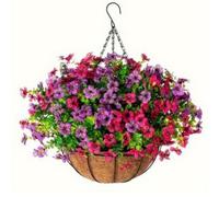 OUKEYI Artificial Hanging Plants Flowers Basket for Fall, Colorful Daisy Flowers Eucalyptus UV Resistant Look Real Coconut Lining Planter with Morning Patio Garden Porch Deck Spring Deco