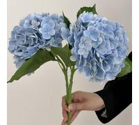 OUKEYI Artificial Hydrangea Flowers, 2 PCS Single Long Stem Realistic silk Flowers, 60cm/23.6Inch Large Real Touch Fake Hydrangea Flower Bouquets for Home Wedding Table Centerpiece Decor (Blue)