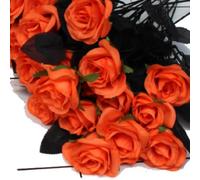 OUKEYI Artificial Rose Flower,10 Non Fading Single Stem False Silk Flower Roses, Realistic Blossom Flora for DIY Home Decoration Bridal Wedding Bouquet Halloween Decoration (Orange)