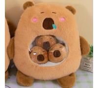 OUKEYI Capybara Plush with 3 Cute Babies, a Bag of Animal Snack Pillow, Super Soft Capybara Plushie Doll Pillow for Baby Boys Girls Toys (Brown)