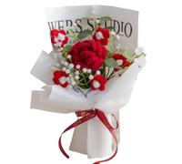 OUKEYI Crochet Flower Bouquet Hand Woven Artificial Flowers,Knitted Rose Bundle Gift Box Simulated Flower Gift, for Valentine’s Day Birthday Wedding Graduation Mother's Day& Home Decoration (red)