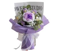 OUKEYI Crochet Flower Bouquet Hand Woven Artificial Flowers,Knitted Rose Bundle Gift Box Simulated Flower Gift, for Valentine’s Day Birthday Wedding Graduation Mother's Day& Home Decoration (Purple)