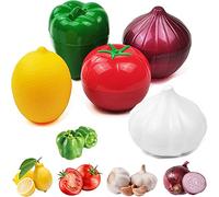 OUKEYI Green pepper, onion, Tomato, Lemon, and garlic 5 Pieces Solid color Fruit and Vegetable Storage ,Reusable SiliconeRefrigerator Box Storage Bowls Saver Holder, Storage Keeper Holder for Fridge