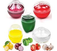 OUKEYI Green pepper, onion, Tomato, Lemon, and garlic 5 Pieces transparent Fruit and Vegetable Storage ，Reusable SiliconeRefrigerator Box Storage Bowls Saver Holder， Storage Keeper Holder for Fridge