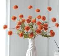 OUKEYI Pompon Mum Artificial Flower, 6 pcs Faux Flowers Mini Ball Chrysanth with Stems Kiku Flower Home Decor, Fake Silk Flowers for DIY Bouquet Centerpieces Office Wedding Decoration (red)
