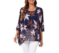 OUKIN Women's Top Summer Bohemian Floral Chiffon Blouse Batwing Sleeve Loose Tunic Beach Cover ups