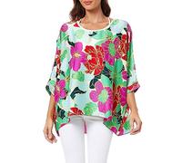 OUKIN Women's Top Summer Bohemian Floral Chiffon Blouse Batwing Sleeve Loose Tunic Beach Cover ups