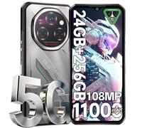 OUKITEL WP62 Rugged Smartphone 5G - Android15 Rugged phone, 24GB RAM+256GB ROM+2TB,108MP Camera,11000mAh Battery,120Hz + 6.6" Night Vision Sim-free&Unlocked Mobile Phones,NFC,OTG,GPS,Silver