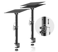 OUKMIC Clamp On Desktop Speaker Stand Holder Pair, Heavy Duty Audio Studio Monitor Stands Riser Tilt Height Adjustable, Universal Desk Mount Shelf Tray for Subwoofer Surround Sound Bookshelf Laptop