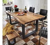 OUKMXSY Industrial Solid Wood Dining Table,Rectangle Kitchen Table with Metal Base, Farmhouse Live Edge Long Room for 4-8 People(55.1" L x 23.6" W 29.5" H, Brown)