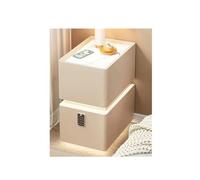 OUKMXSY Narrow Smart Nightstand with Drawers, Modern Solid Wood Bedside Table Password Lock and Sensor Light Small PU Night Stand End for Bedroom