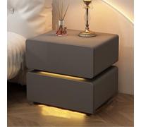 OUKMXSY Nightstand, Leather Bedside Table with LED Lights, Solid Wood Floor Standing, End Tables 2 Drawers for Living Room, Bedroom(Brown,40x40x48cm)