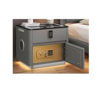 OUKMXSY Smart Bedside Table with Charging Station & Usb/Type-C Ports Modern Led Nightstand Hidden Safe and Combination Lock Drawer, Speaker Sensor Light for Bedroom