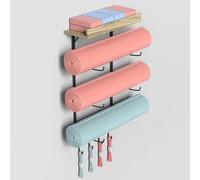 OUKMXSY Yoga Mat Holder Yoga Mat Storage Wall Mount, Yoga Mat Holder with 4 Hooks for Hanging Stretching Strap & Resistance Bands, Yoga Studio/Home Gym Decor