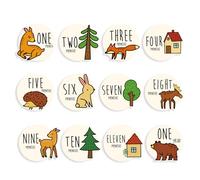 Ouksma Baby Monthly Milestone Marker Discs - Classic Cursive Script Wooden Discs with Reversible Photo Props for Baby Announcement and Milestones, Gender-Neutral Gift for Newborn Boy and Girl