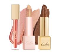OULAC Brown Orange Metallic Lip Gloss Kit - Shimmer & High Pigment, Long Lasting Moisture Lip Gloss Set, Creamy Texture & Hydrating with Shea Butter, Vegan & Clean Beauty Formula MD03+PG13+MSD08(3pcs)