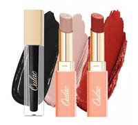 Oulac Lipstick Set, Set of 3, Matte & Satin Finish in Red & Black, Liquid Matte Lipstick, Creamy Care Pen, Highly Pigmented, Long-Lasting, Vegan (SG01+SG07+M23)