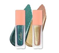 Oulac Liquid Glitter Eyeshadow Set - Metallic Green & Lime Gold, Liquid Shimmer & Eyeliner, Blendable Eye Make-up, Crease-Resistant, Vegan (11/21)