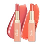 Oulac Moisture Shine Lipstick Set - Moisturising Peach Lipstick & Orange Lipstick, Tinted Lip Balm for Dry Lips, Lip Colour Juicy Look, Glossy Finish, Vegan, Cruelty-Free (04/12)