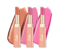 Oulac Moisture Shine Lipstick Set - Moisturising Pink Lipstick & Nude Peach Lipstick, Medium Coverage Lip Color Tinted Lip Balm for Dry Lips | Glossy Finish, Juicy Look, Vegan (05/06/07)