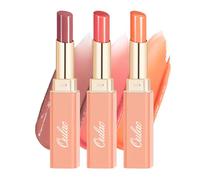 Oulac Moisture Shine Lipstick Set - Moisturising Rich Red-Brown, Orange Lipstick & Coral Lipstick, Medium Coverage Lip Color Tinted Lip Balm for Dry Lips | Glossy Finish, Juicy Look, Vegan (17/18/21)