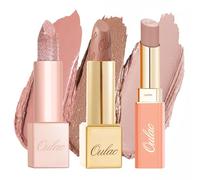 Oulac Nude Liptick Kit | Satin Matte Lipstick, Shimmer Metallic Lipstick | Infused with Shea Butter, Moisturising, Long Lasting & Weightless | Vegan, High-Pigment(SG01+MSD10+PG12)