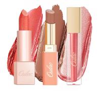 Oulac Orange Liptick Set | Coral Satin Matte Lipstick, Shimmer Lip Balm, Metallic Lip Gloss & Eyeshadow | Moisturising, Long Lasting & Weightless | Vegan, High-Pigment (SG05+PG04+MD05)