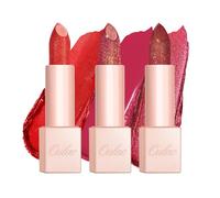Oulac Pink Glitter Moisturising Lipstick Set - Red Shimmer Lipsticks for Women, Hydrating & Smooth, Glitter Diamond Finish, Creamy Sparkling Formula(PG02+PG14+D03)