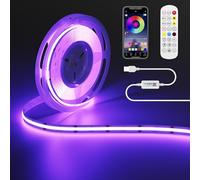 OULARA 5 V USB RGB COB LED Strip 1 m with Bluetooth Smart App Controller, Colour-Changing RGB Strip Light with 600 LEDs/M, Multicoloured Flexible LED Strip for TV, Bedroom, Party, DIY Decoration