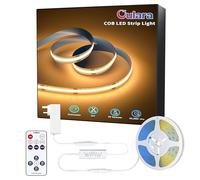 OULARA COB LED Strip 2M, 2700K Warm White LED Strip Light Dimmable 24V LED Strips Super Bright CRI 92+ 8mm Flexible Rope Lights Kit with RF Remote and UK Plug for Kitchen Cabinet Shelf DIY Bedroom