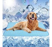 OULGZ Kaleido Reusable Summer Cooling Mat Pad for Dogs Cats Ice Silk Mat Cooling Blanket Cushion for Kennel/Sofa/Bed/Floor/Car Seats.Stay Cool for Pets, Kids and Adults.(Blue) (L: 22x27inch)