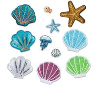 OuLi Store 11 Pcs Glitter Patch Sticker Pretty Shells Sticker Sequins Patches for T-Shirt Jeans DIY Embroidered Patch