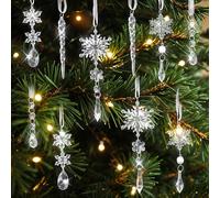 Ouligay 10 Pcs Crystal Christmas Tree Decorations Snowflake Decorations for Tree Hanging Acrylic Icicle Drop Ornaments for Xmas Trees Winter New Year Party Supplies Frozen Birthday Parties