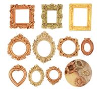 Ouligay 10PCS Vintage Mini Picture Frames Gold Mini Gold Frames Small Antique Resin Picture Frame Oval Rectangle Wall Hanging Display Table Frame for DIY Jewelry Christmas Holiday Party Hotel Decor