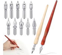Ouligay 12 PCS Comic Pen Nib Set, Dip Pen Nibs Holders with Comic Calligraphy Wooden Drawing Pens Holder with Stainless Steel Nib for Beginners Professors Writing Painting Signing Present Sketch