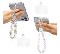 Ouligay 2 Pcs Crystal Beaded Phone Wrist Strap with Tether Tab Cute Cellphone Lanyard Chain Phone Bracelet Strap for Women Blingbling Sparkling Cell Phone Charms Purple Transparent