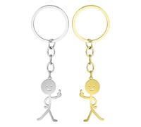 Ouligay 2 Pcs Funny Keychain for Women, Middle Finger Gifts, Stickman Keyring, Cool Gifts for Men, Matching Keychains, Personalized Distance Friendship Gift for Couple Friends Brothers(Gold Silver)